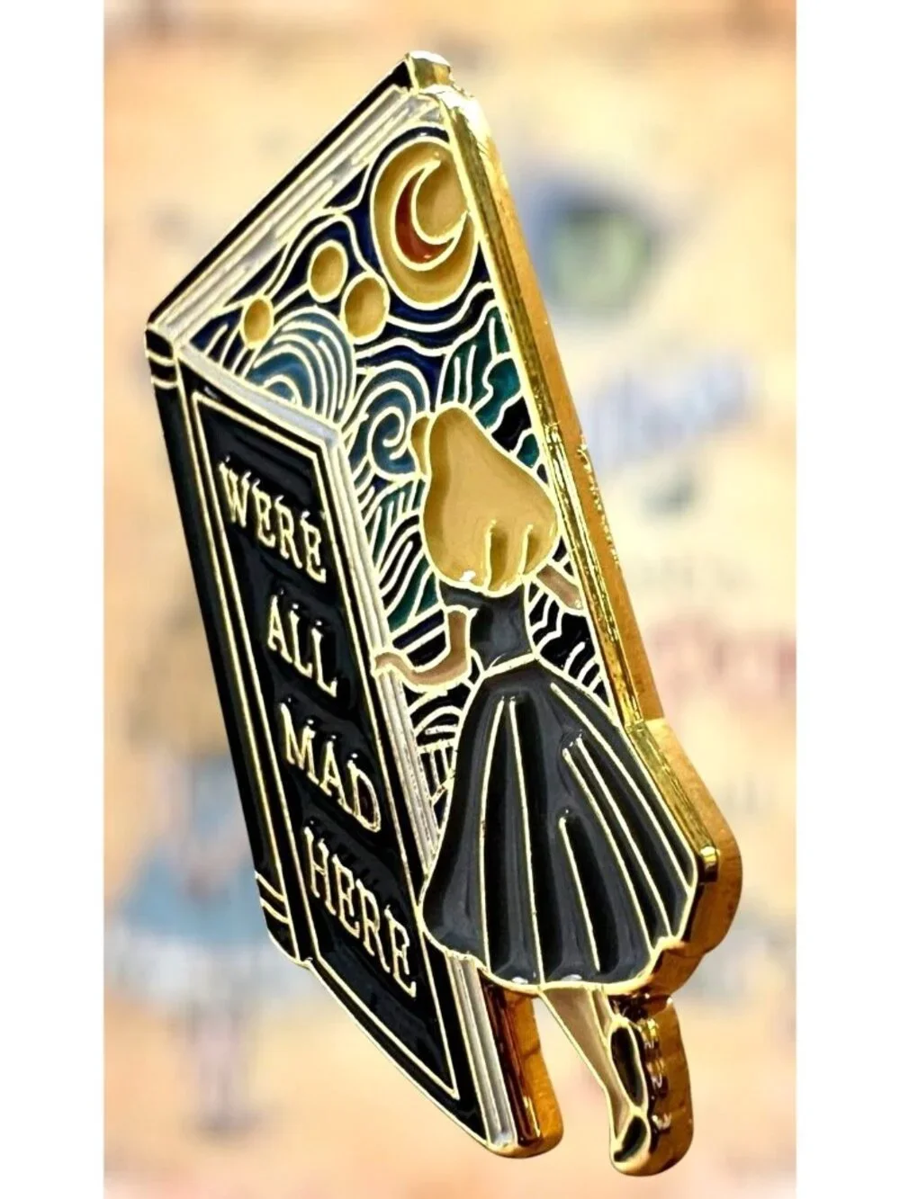 Alice in Wonderland Pin We’re All Mad Here Book Design Starry Night Rabbit Hole